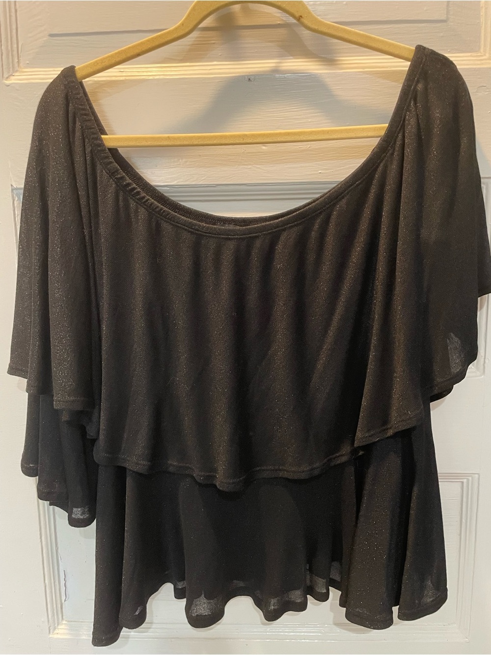 Eloquent Black One Sleeve off-Shoulder Sparkle Top, 14/16, XL